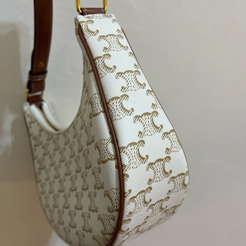 Celine AVA triomphe 帆布小牛皮肩背包（白色）-2