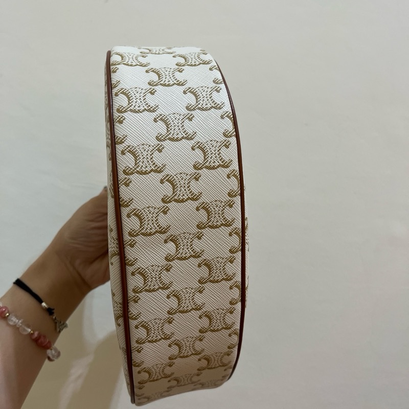 Celine AVA triomphe 帆布小牛皮肩背包（白色）-3