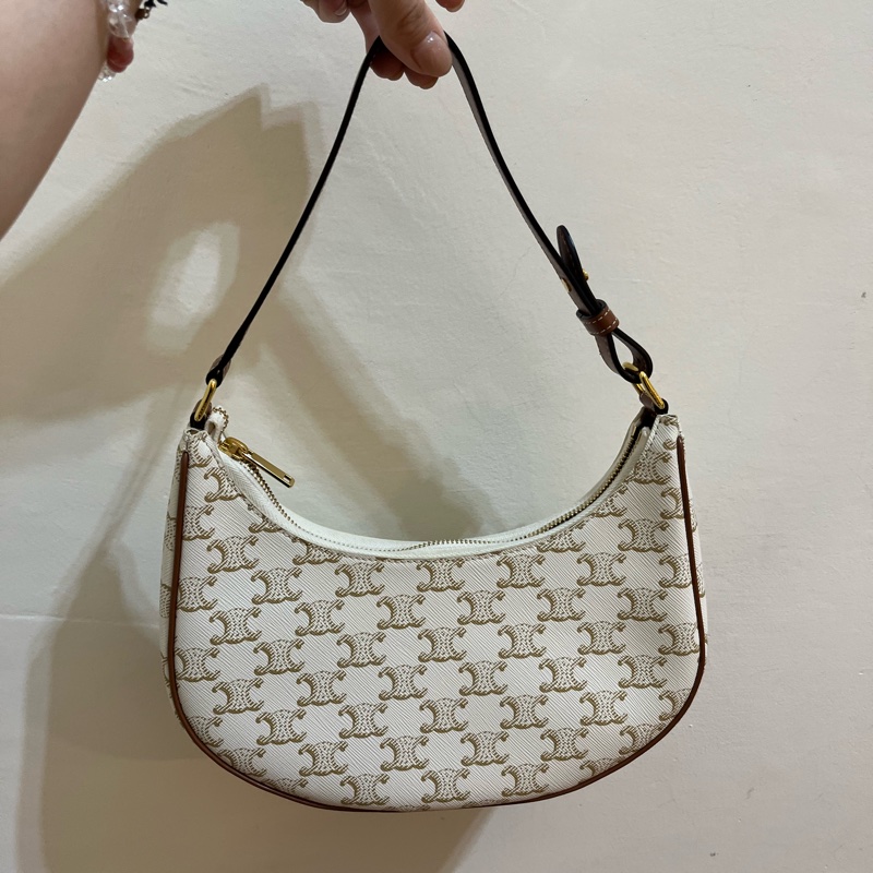 Celine AVA triomphe 帆布小牛皮肩背包（白色）-6