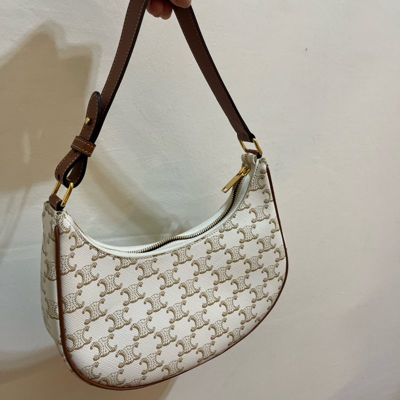 Celine AVA triomphe 帆布小牛皮肩背包（白色）-7