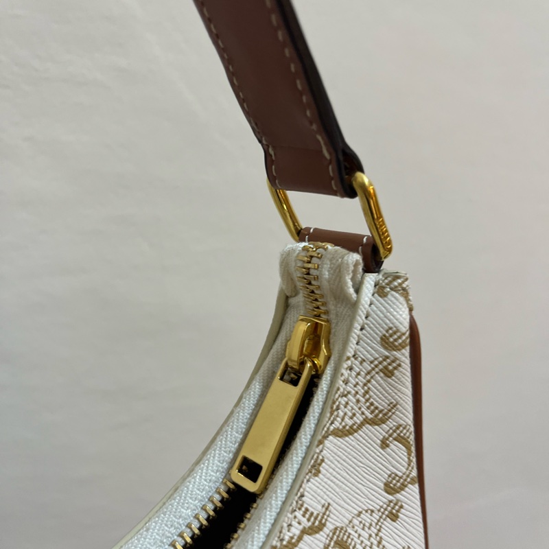 Celine AVA triomphe 帆布小牛皮肩背包（白色）-12