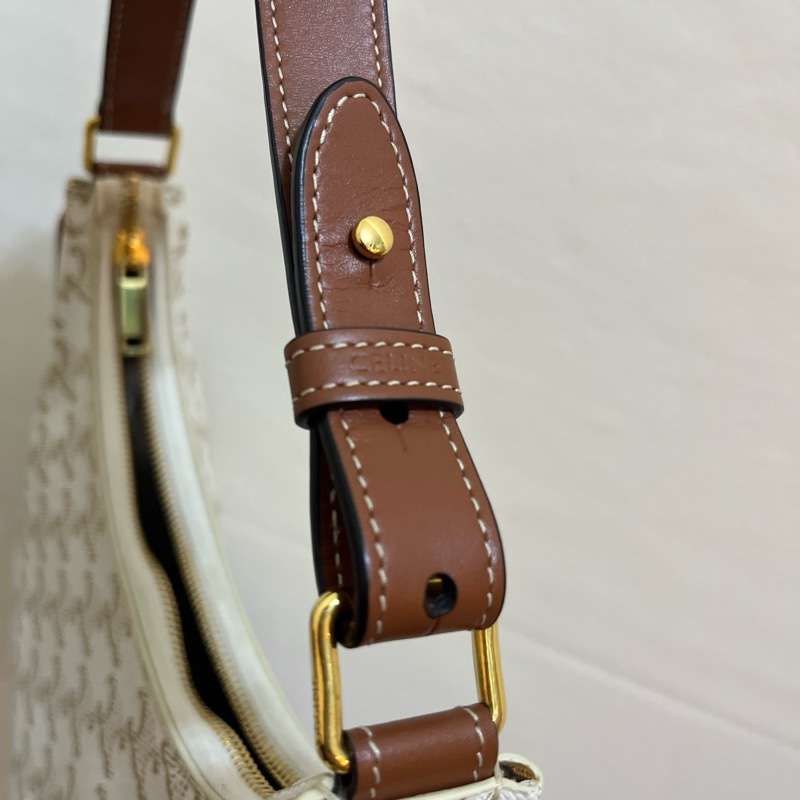 Celine AVA triomphe 帆布小牛皮肩背包（白色）-15