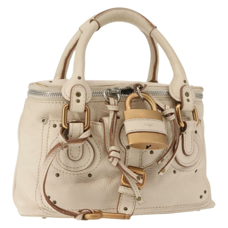 【日本直送】Chloe Paddington 手提包 皮革 白色 金 銀色 正品 BA7074-0