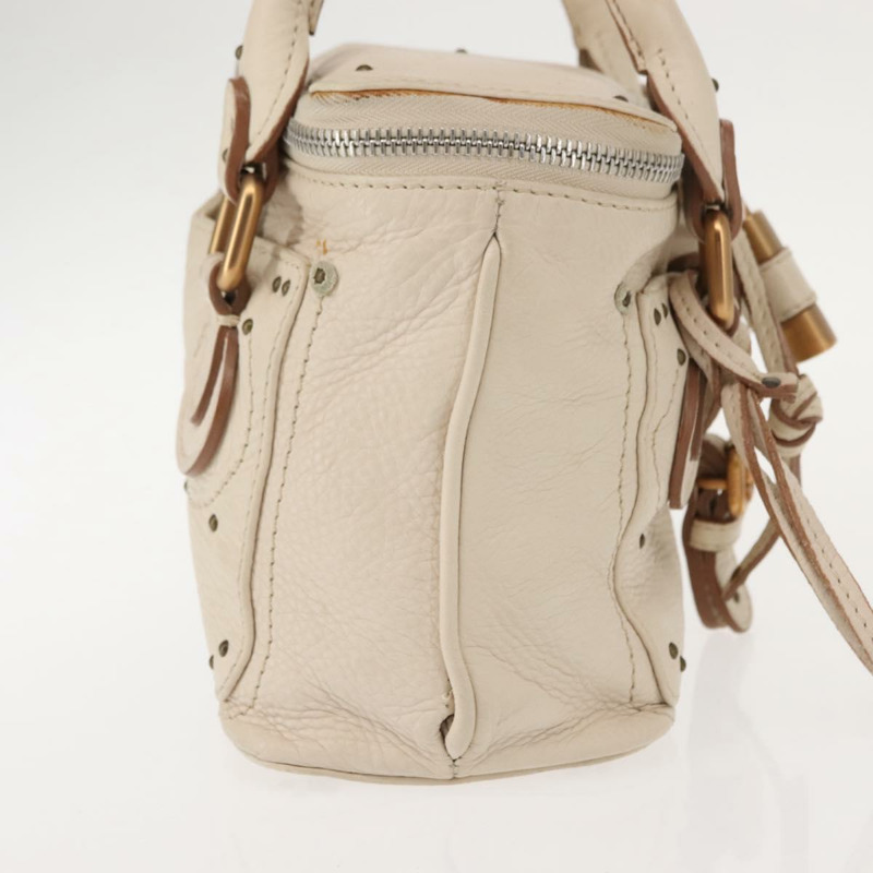 【日本直送】Chloe Paddington 手提包 皮革 白色 金 銀色 正品 BA7074-4