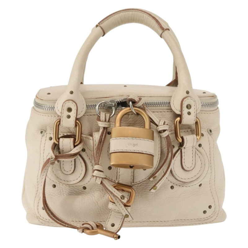 【日本直送】Chloe Paddington 手提包 皮革 白色 金 銀色 正品 BA7074-12