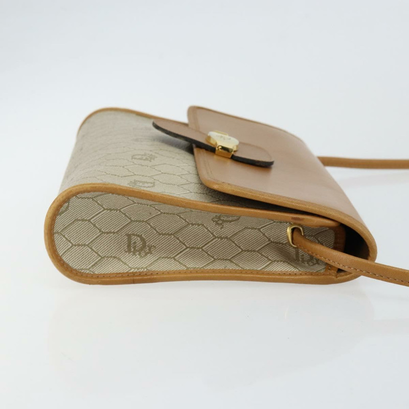 【日本直送】Christian Dior 蜂巢帆布肩背包 PVC 皮革 米色 金色 正品 BA7080-2