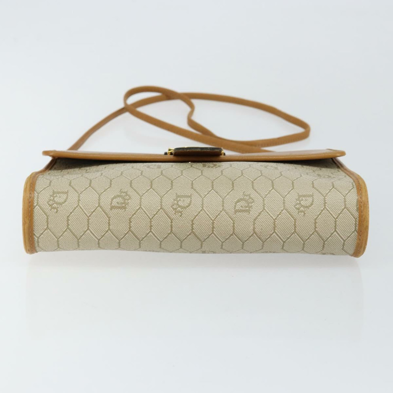 【日本直送】Christian Dior 蜂巢帆布肩背包 PVC 皮革 米色 金色 正品 BA7080-4