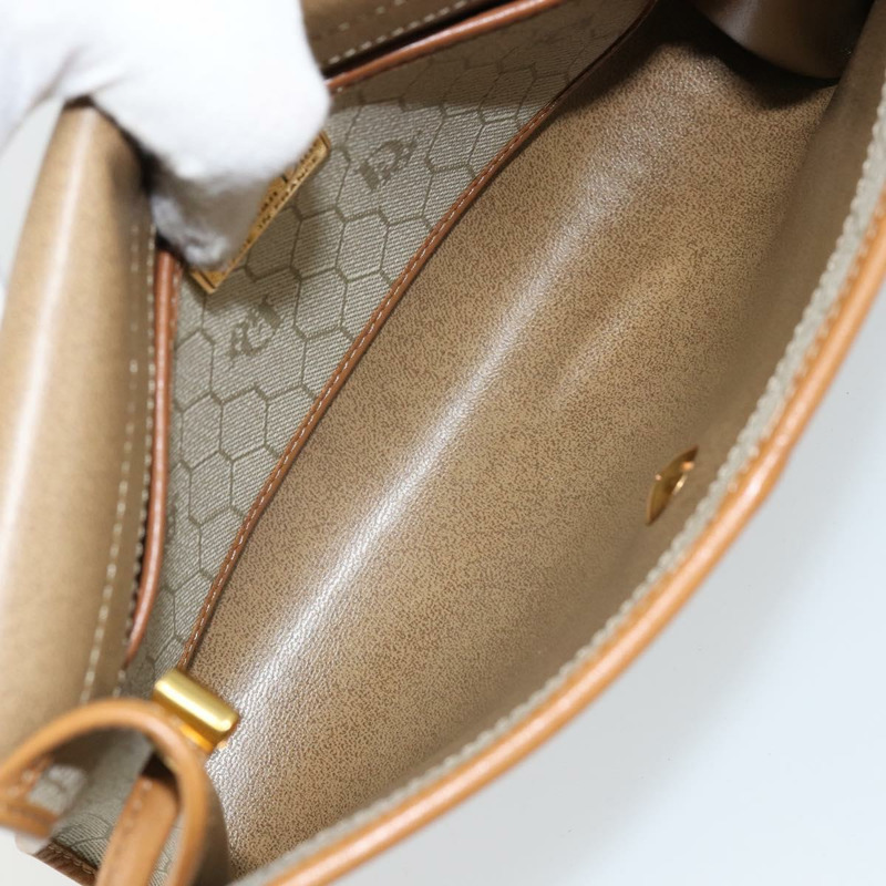 【日本直送】Christian Dior 蜂巢帆布肩背包 PVC 皮革 米色 金色 正品 BA7080-11