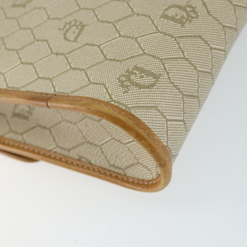 【日本直送】Christian Dior 蜂巢帆布肩背包 PVC 皮革 米色 金色 正品 BA7080-15