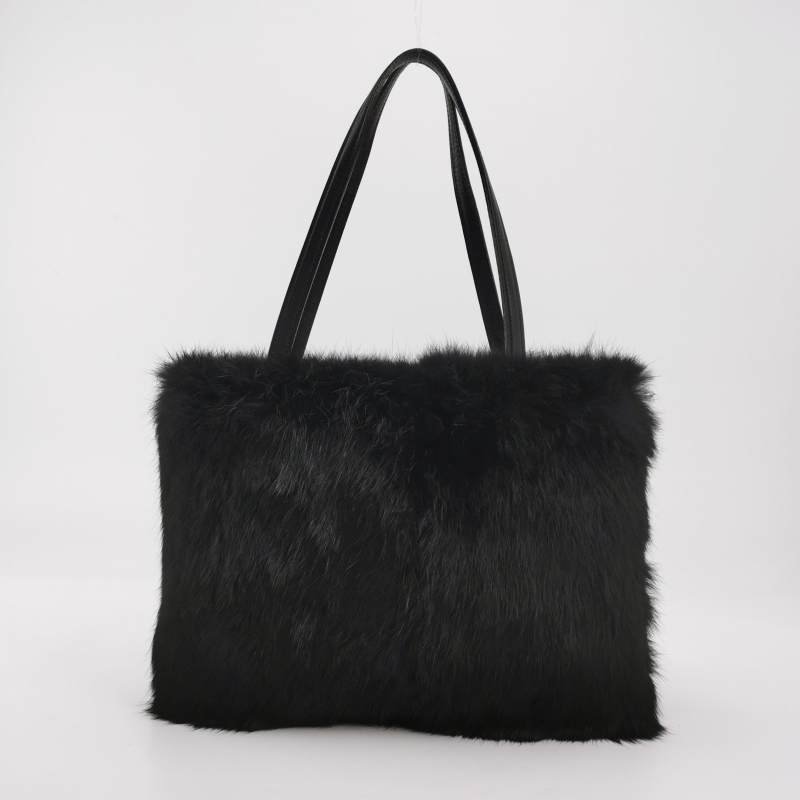 Burberry 牛皮純色毛絨手提包-4