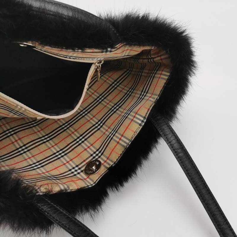 Burberry 牛皮純色毛絨手提包-6