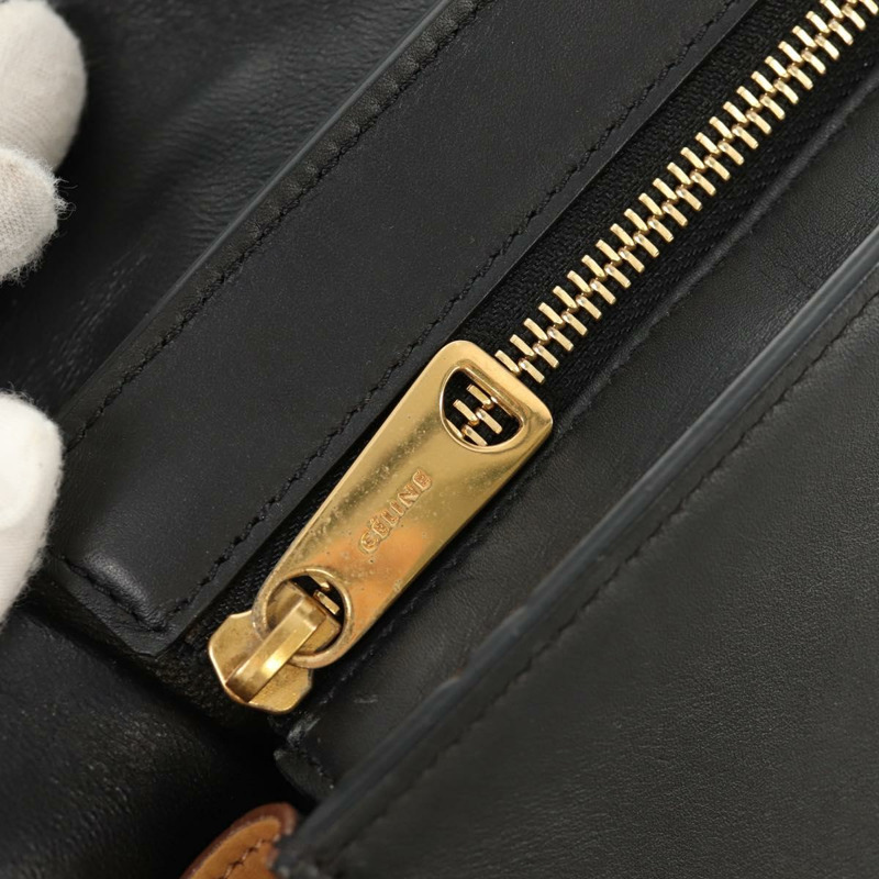 【日本直送】CELINE Trapeze 手提包 皮革絨面革 2way 米色 黑色 金色 Auth BA7053-9