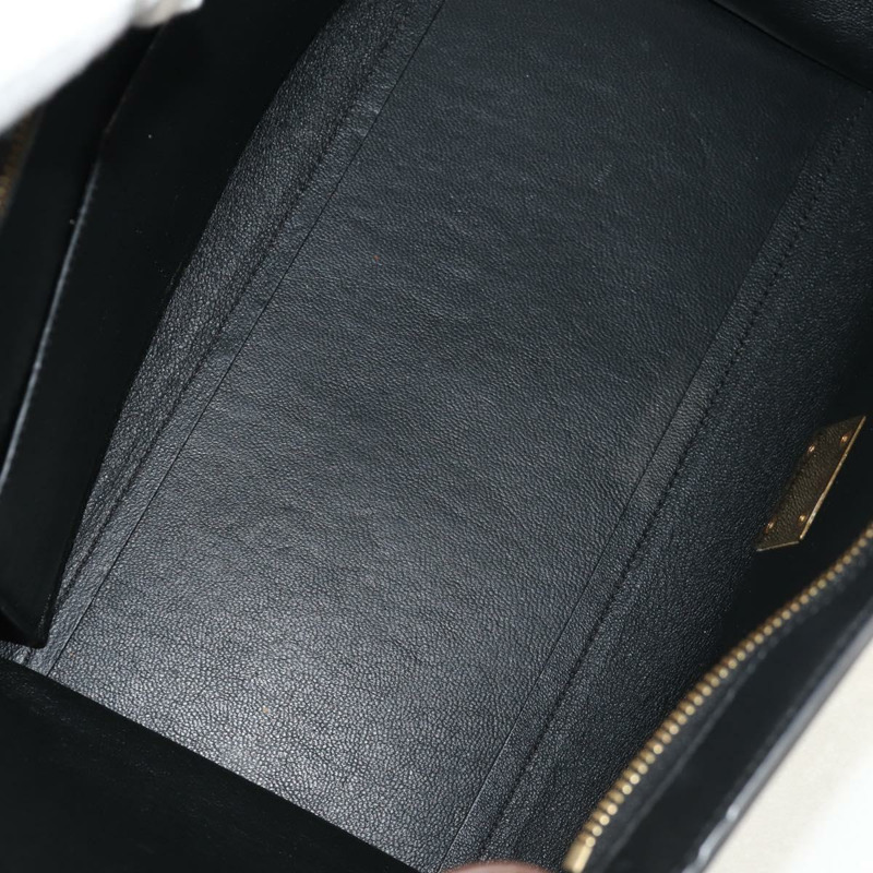 【日本直送】CELINE Trapeze 手提包 皮革絨面革 2way 米色 黑色 金色 Auth BA7053-10