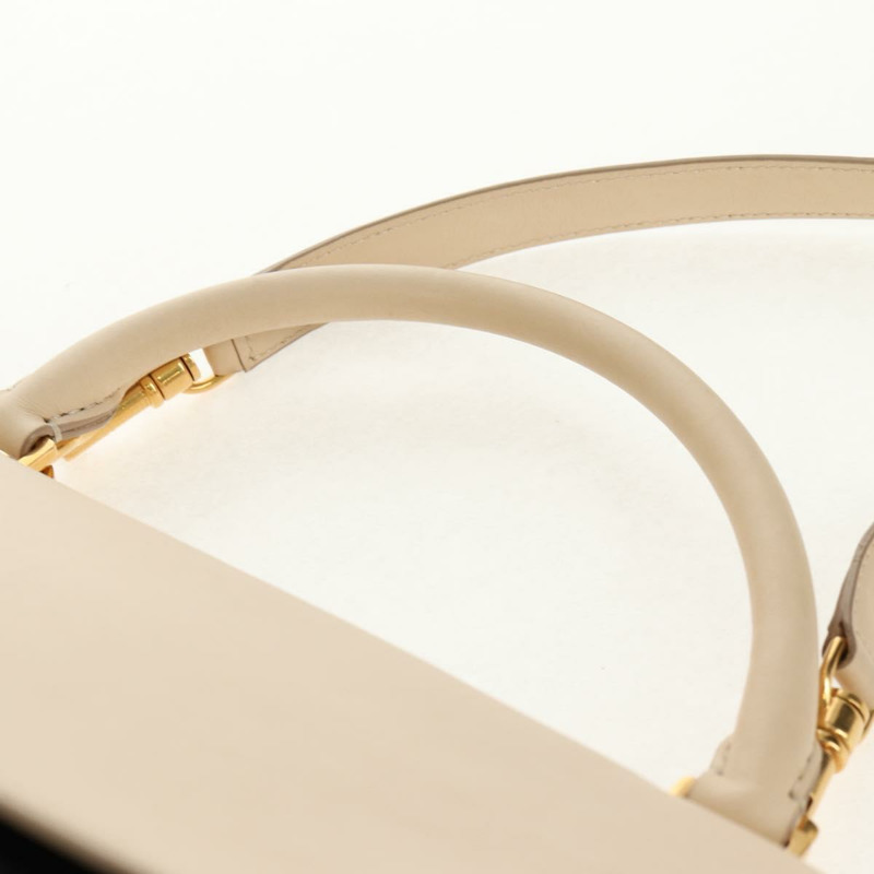 【日本直送】CELINE Trapeze 手提包 皮革絨面革 2way 米色 黑色 金色 Auth BA7053-13