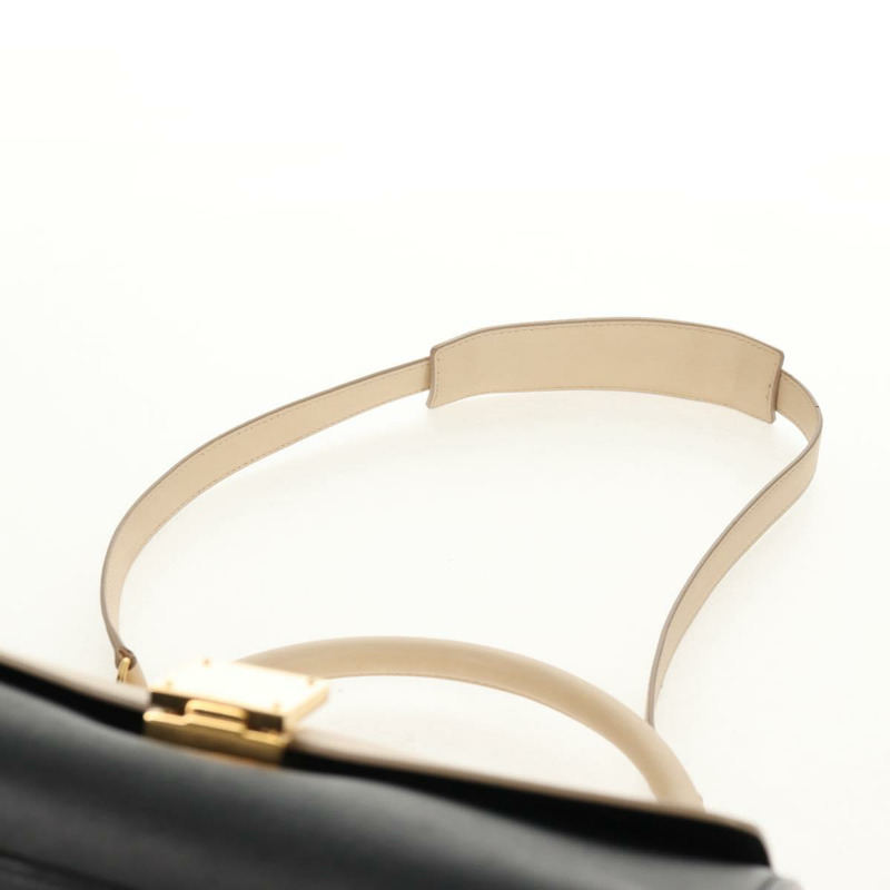 【日本直送】CELINE Trapeze 手提包 皮革絨面革 2way 米色 黑色 金色 Auth BA7053-14