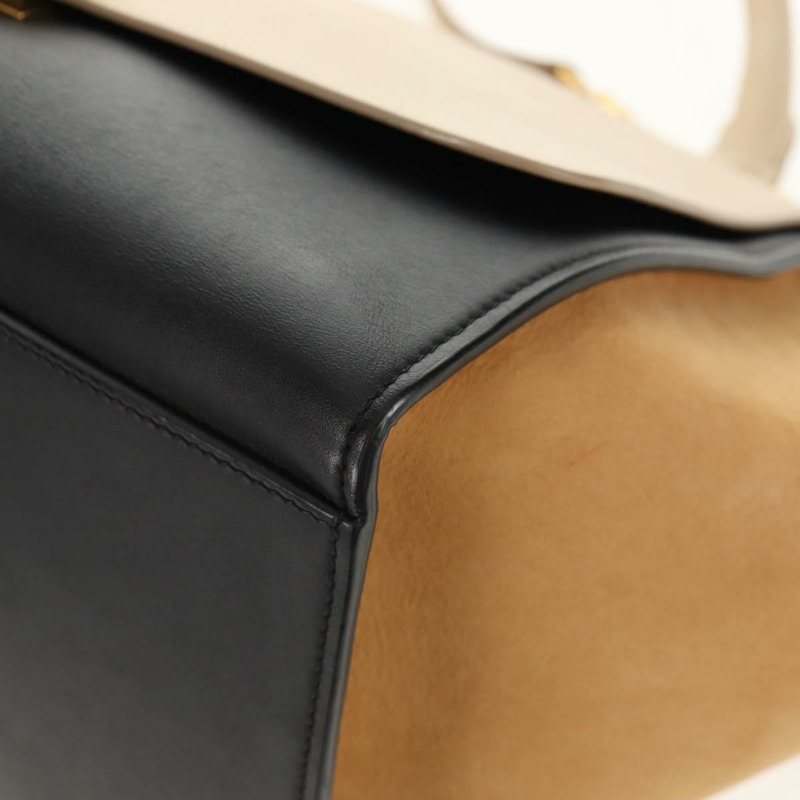 【日本直送】CELINE Trapeze 手提包 皮革絨面革 2way 米色 黑色 金色 Auth BA7053-16