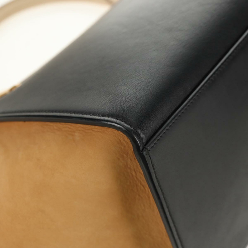 【日本直送】CELINE Trapeze 手提包 皮革絨面革 2way 米色 黑色 金色 Auth BA7053-17