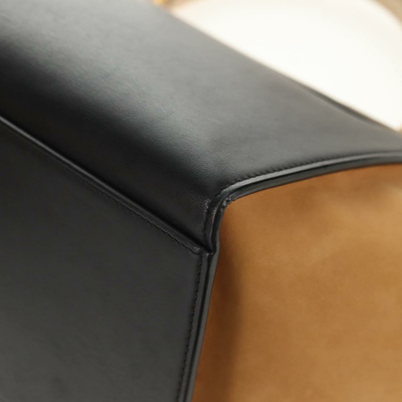 【日本直送】CELINE Trapeze 手提包 皮革絨面革 2way 米色 黑色 金色 Auth BA7053-18