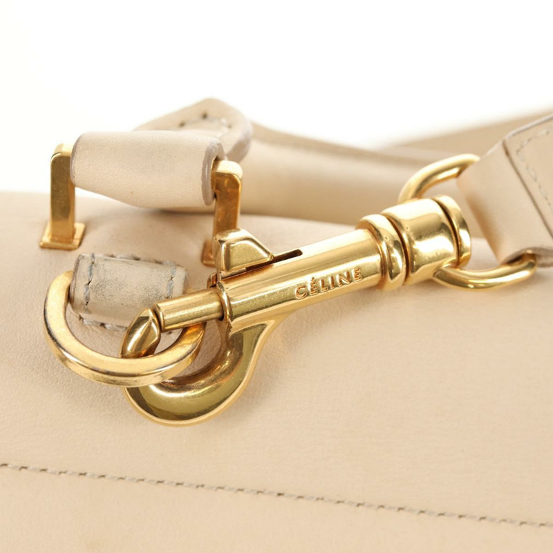 【日本直送】CELINE Trapeze 手提包 皮革絨面革 2way 米色 黑色 金色 Auth BA7053-21