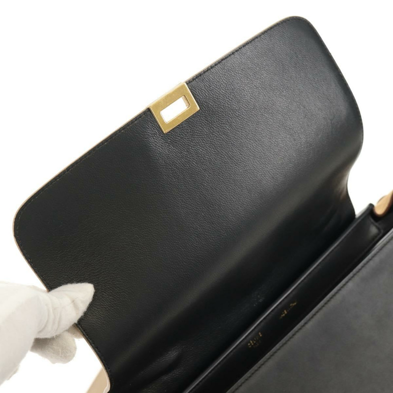 【日本直送】CELINE Trapeze 手提包 皮革絨面革 2way 米色 黑色 金色 Auth BA7053-24