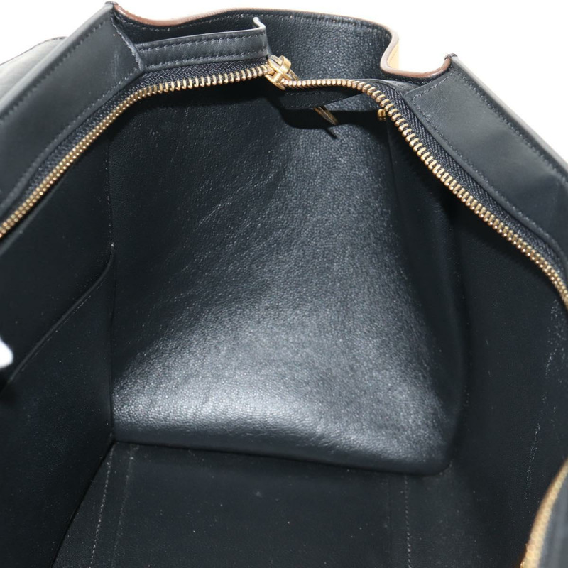 【日本直送】CELINE Trapeze 手提包 皮革絨面革 2way 米色 黑色 金色 Auth BA7053-26