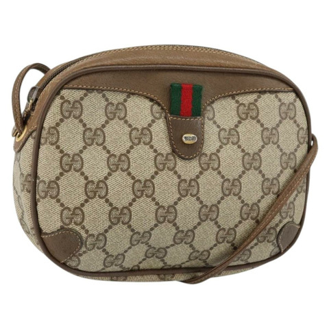 GUCCI GG Supreme Web Sherry Line 手提包 PVC 米色 金色 89 02 066 正品 BA7117