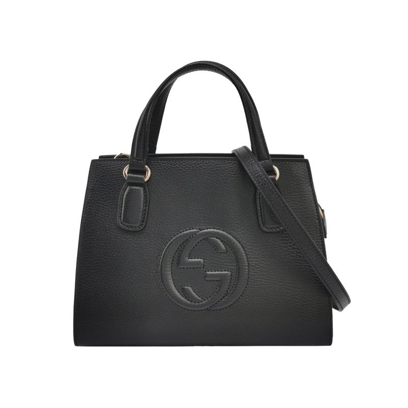 Gucci Soho 牛皮純色壓紋雙G殺手包斜挎包單肩包 9.8新-0