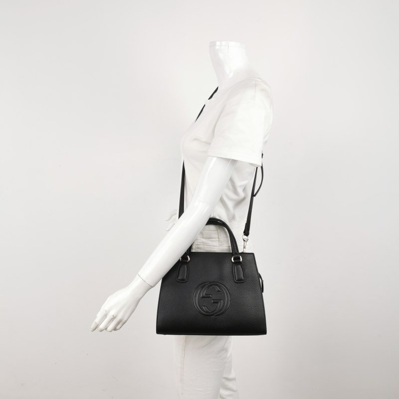 Gucci Soho 牛皮純色壓紋雙G殺手包斜挎包單肩包 9.8新-1