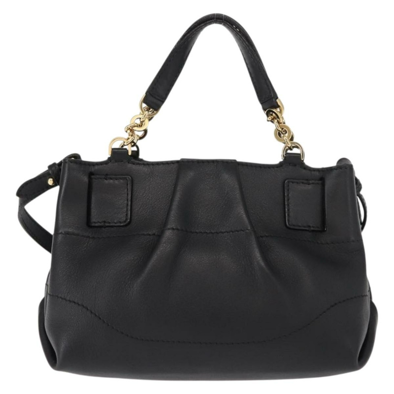 【日本直送】Salvatore Ferragamo Gancini 手提包 皮革 2way 黑色 金色 Auth 148032-1