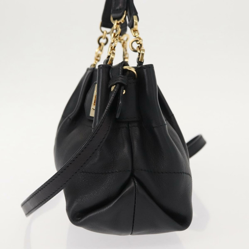 【日本直送】Salvatore Ferragamo Gancini 手提包 皮革 2way 黑色 金色 Auth 148032-2