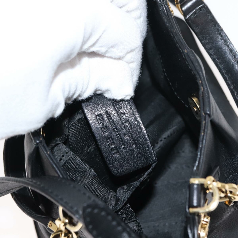 【日本直送】Salvatore Ferragamo Gancini 手提包 皮革 2way 黑色 金色 Auth 148032-11