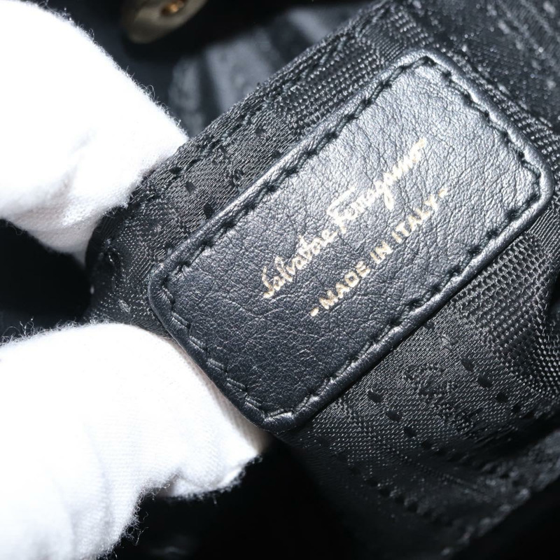 【日本直送】Salvatore Ferragamo Gancini 手提包 皮革 2way 黑色 金色 Auth 148032-18