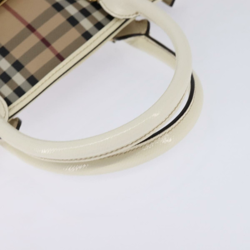 【日本直送】BURBERRY Nova 格紋手提包 PVC 皮革 2way 米色 金色 Auth 147477-6
