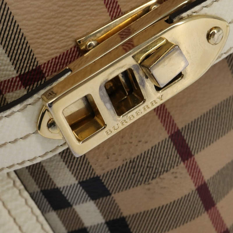 【日本直送】BURBERRY Nova 格紋手提包 PVC 皮革 2way 米色 金色 Auth 147477-9