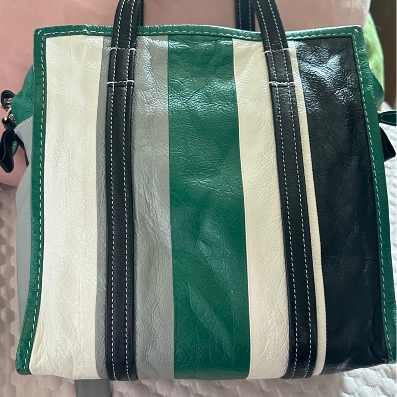 Balenciaga Bazar中號 綠色條紋-1