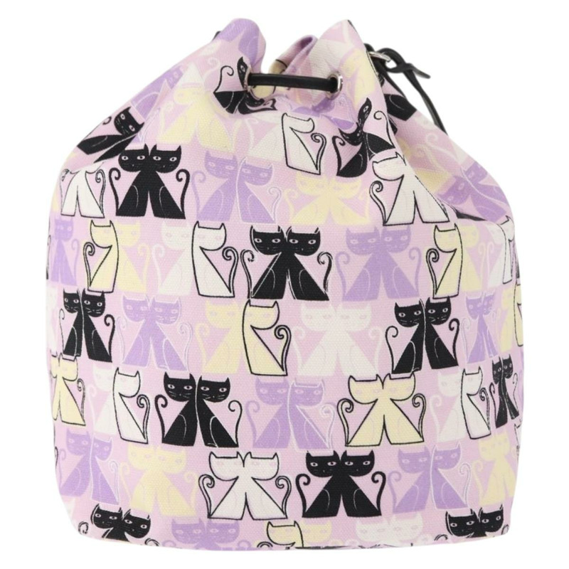 【日本直送】Miu Miu Madras Cat 抽繩帆布粉紅銀色手袋 Auth bs30224-1