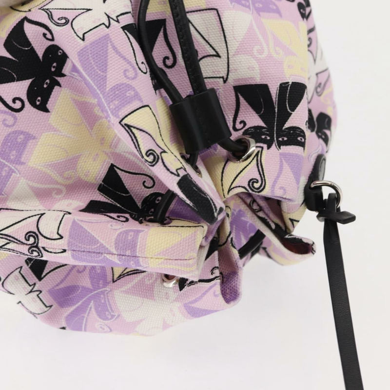 【日本直送】Miu Miu Madras Cat 抽繩帆布粉紅銀色手袋 Auth bs30224-4