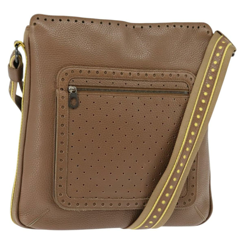 【日本直送】BOTTEGA VENETA 單肩包 沖孔皮革 棕色 金色 Auth bs30220-0