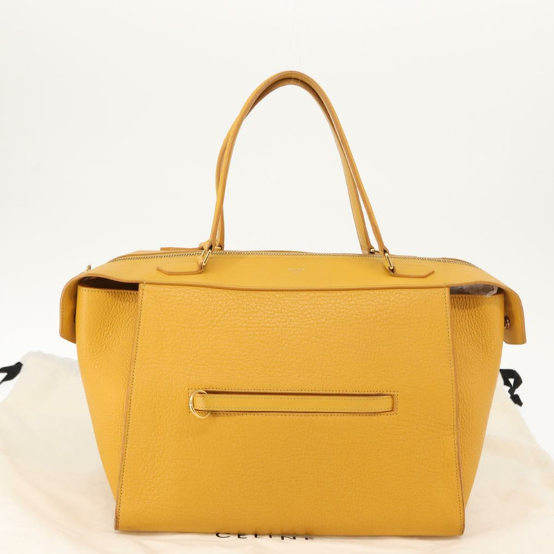【日本直送】CELINE 戒指包手提包 皮革 黃色 金色 Auth bs30226-11
