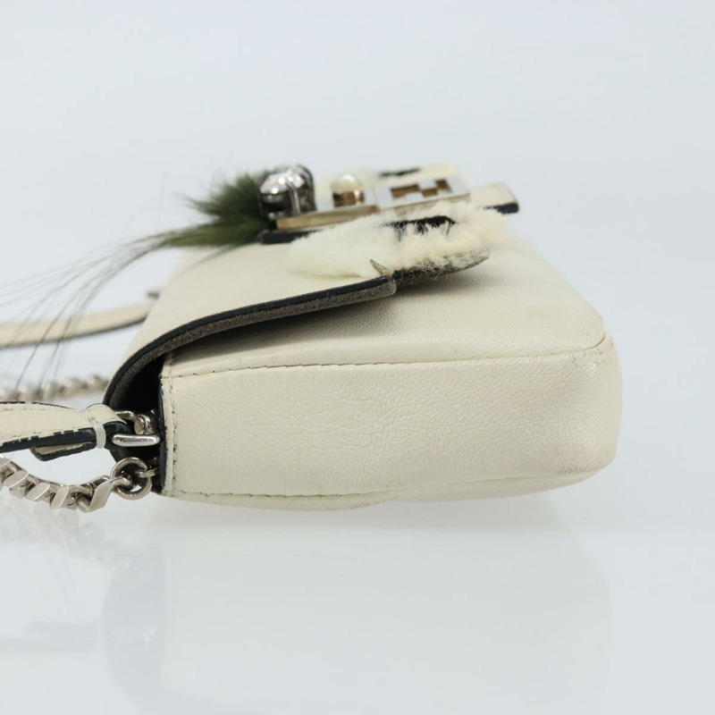 【日本直送】FENDI Micro Bucket Monster 單肩包 皮革 2way 白 銀色 Auth bs30100-3