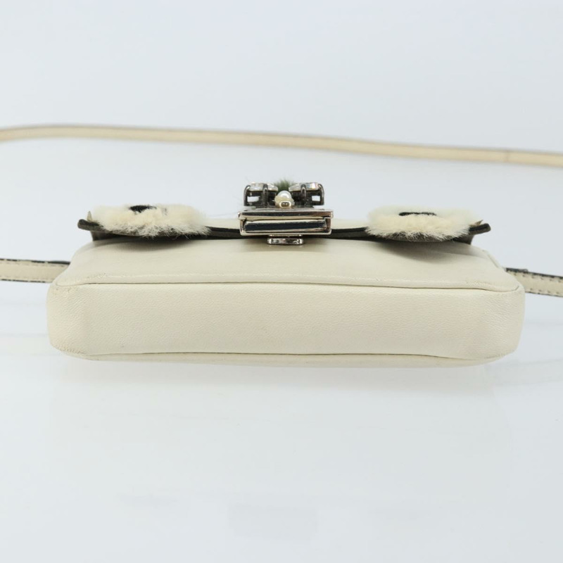 【日本直送】FENDI Micro Bucket Monster 單肩包 皮革 2way 白 銀色 Auth bs30100-4