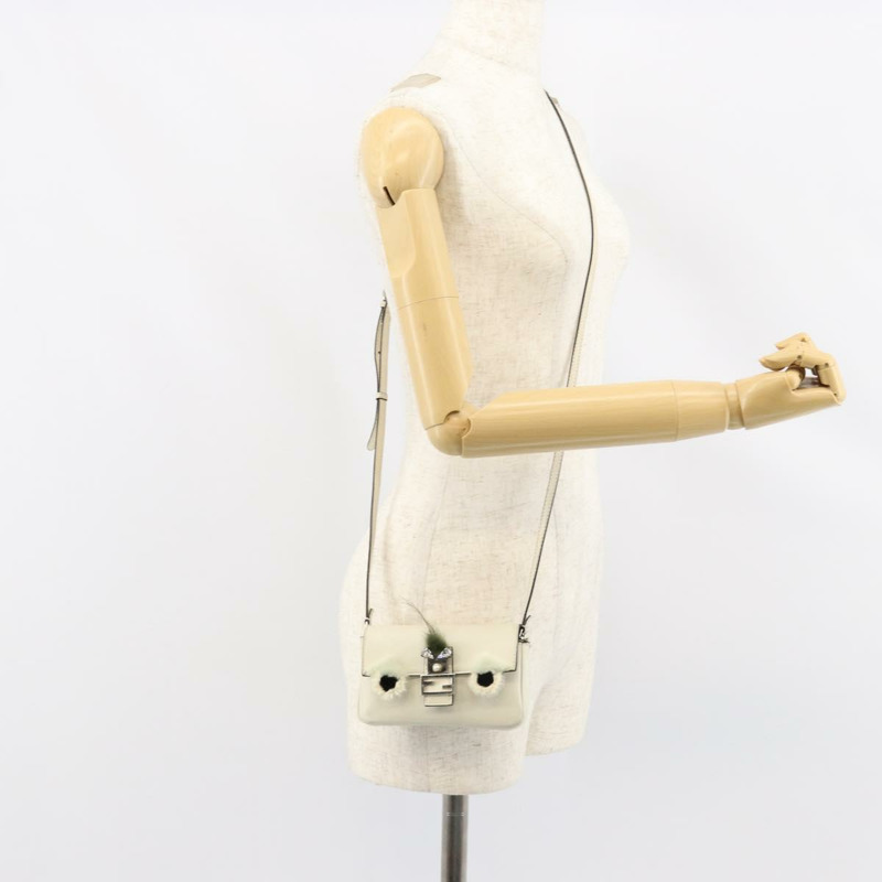 【日本直送】FENDI Micro Bucket Monster 單肩包 皮革 2way 白 銀色 Auth bs30100-24