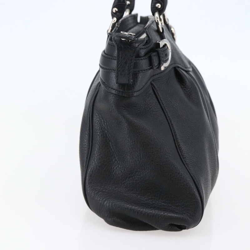 【日本直送】Salvatore Ferragamo Gancini 手袋 皮革 黑色 銀色 正品 147518-2