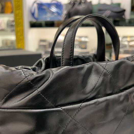 東區正精品㊣CHANEL 22 AS3313 黑色小牛皮霧銀鍊束口手提包雙肩後背包 RZ6019-5