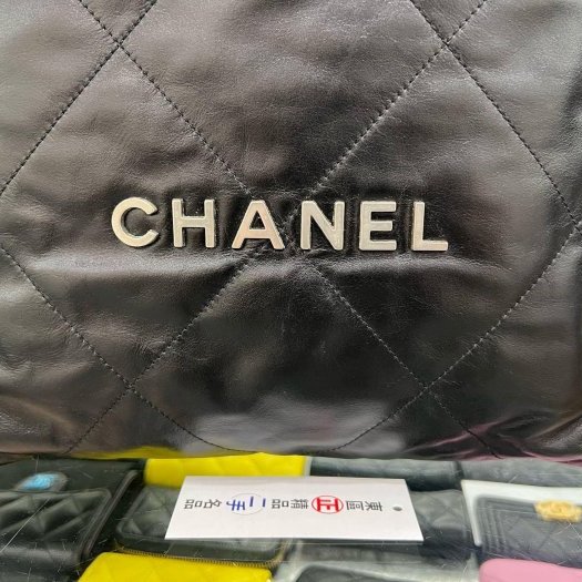 東區正精品㊣CHANEL 22 AS3313 黑色小牛皮霧銀鍊束口手提包雙肩後背包 RZ6019-7