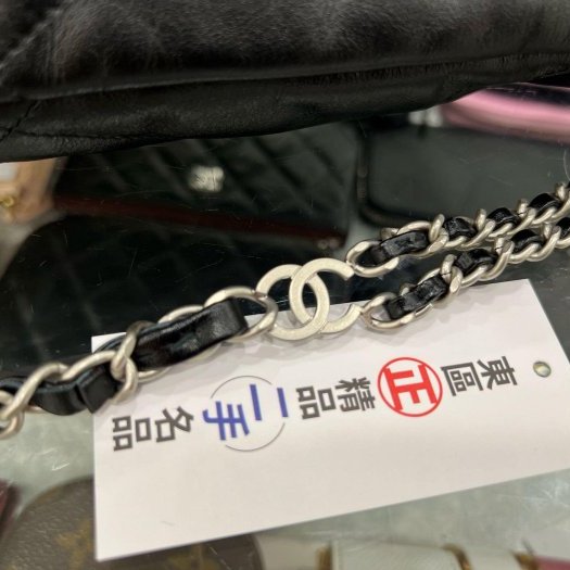 東區正精品㊣CHANEL 22 AS3313 黑色小牛皮霧銀鍊束口手提包雙肩後背包 RZ6019-8