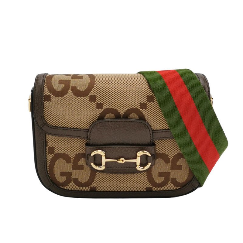 Gucci 1955迷你牛皮雙G老花馬銜扣斜挎包單肩包-0