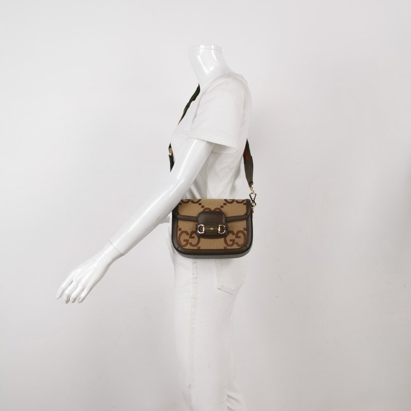 Gucci 1955迷你牛皮雙G老花馬銜扣斜挎包單肩包-1