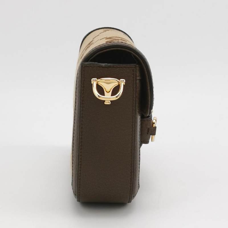 Gucci 1955迷你牛皮雙G老花馬銜扣斜挎包單肩包-3