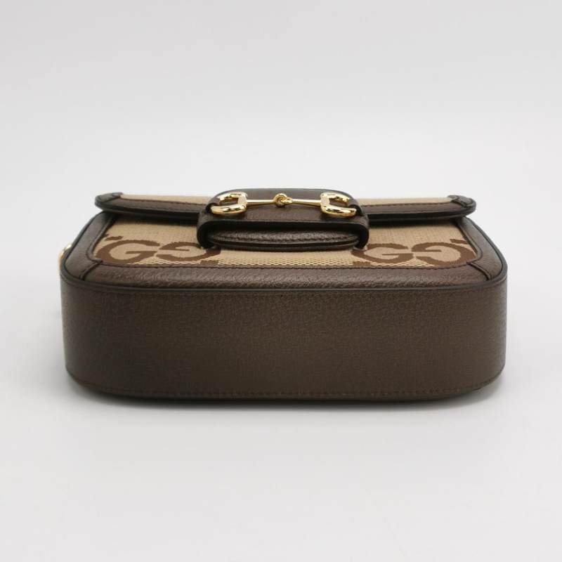 Gucci 1955迷你牛皮雙G老花馬銜扣斜挎包單肩包-5